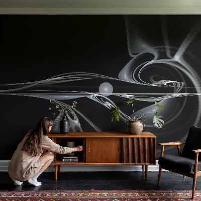 Nursery wall mural with fluid line artwork suitable for nurseries