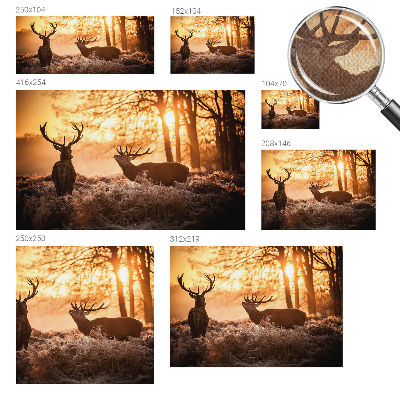 Peel and stick wallpaper mural with a deer depicted in a morning woodland scene