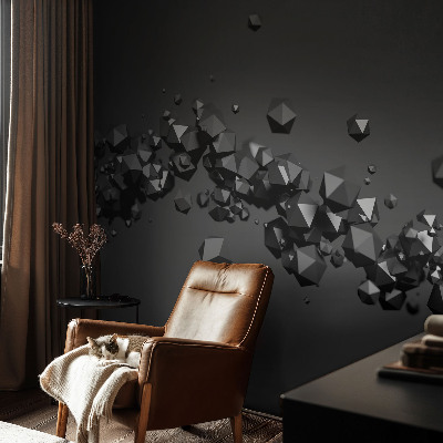 Peel and stick wall mural with a black abstract blob pattern suitable for bedroom walls