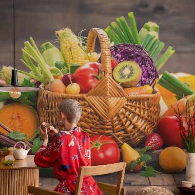 Children's wall mural featuring a playful fruity pattern