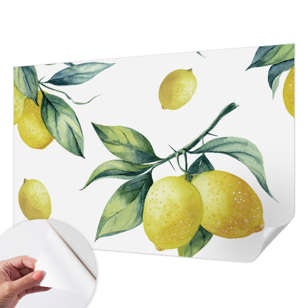 Peel and stick wallpaper mural with a lemon motif