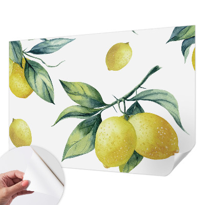 Peel and stick wallpaper mural with a lemon motif