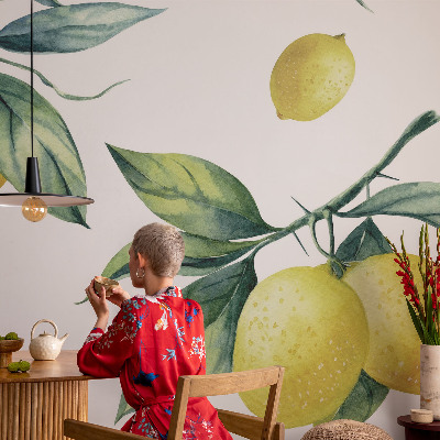 Peel and stick wallpaper mural with a lemon motif