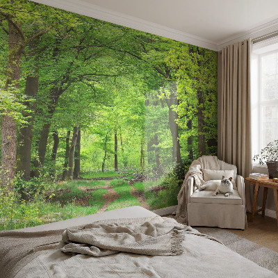 Self-adhesive photo wallpaper with a forest path motif