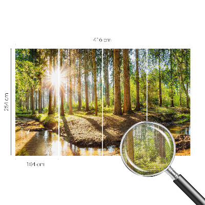 Removable wall mural wallpaper with a forest idyll design