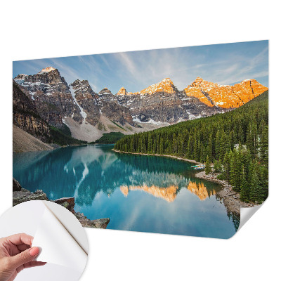 Peel and stick wall mural for living room with a mountain reflection design