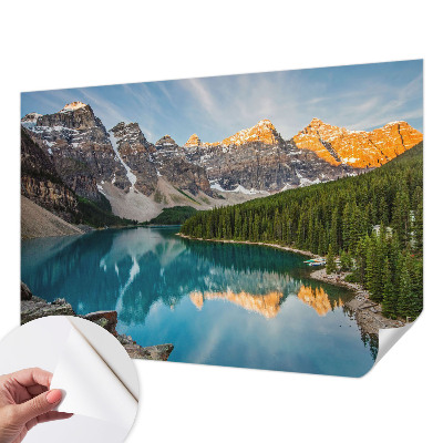 Peel and stick wall mural for living room with a mountain reflection design