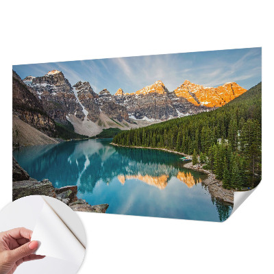 Peel and stick wall mural for living room with a mountain reflection design