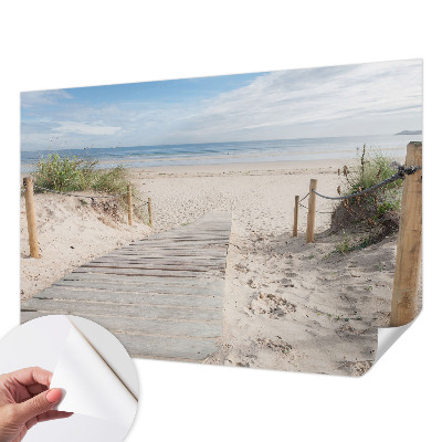 Peel and stick wall mural for bedroom featuring a wooden walkway design