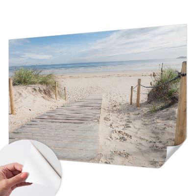 Peel and stick wall mural for bedroom featuring a wooden walkway design