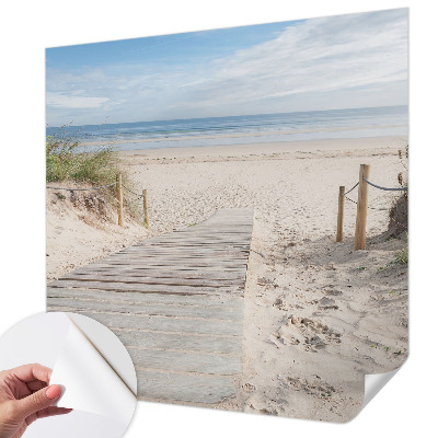 Peel and stick wall mural for bedroom featuring a wooden walkway design