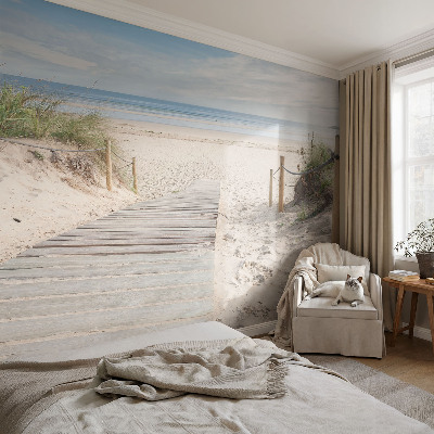 Peel and stick wall mural for bedroom featuring a wooden walkway design