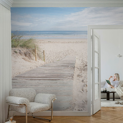 Peel and stick wall mural for bedroom featuring a wooden walkway design
