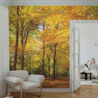 3D photo wallpaper mural with a golden leaves design