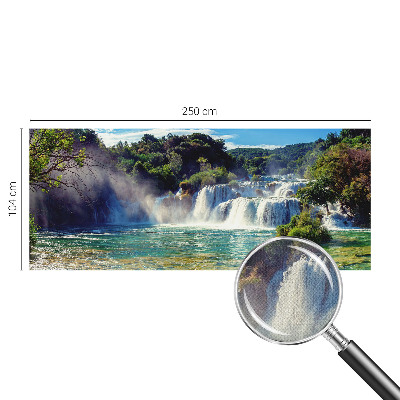 Nursery wall mural with a waterfall landscape design