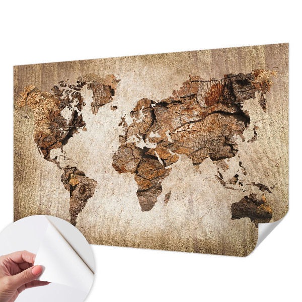 Peel and stick wall mural featuring a wooden world map design