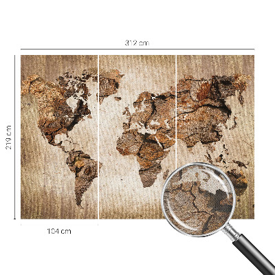 Peel and stick wall mural featuring a wooden world map design