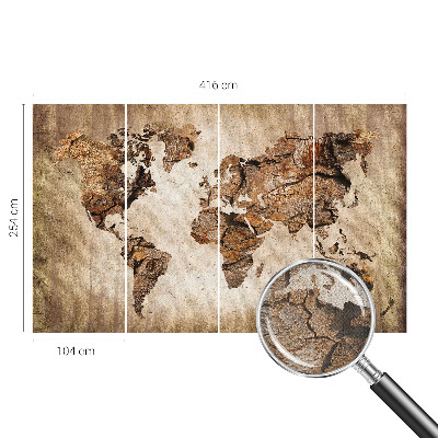 Peel and stick wall mural featuring a wooden world map design