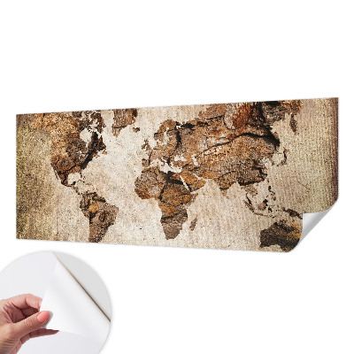 Peel and stick wall mural featuring a wooden world map design