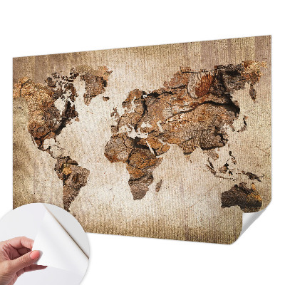Peel and stick wall mural featuring a wooden world map design