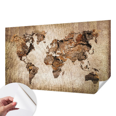 Peel and stick wall mural featuring a wooden world map design