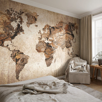 Peel and stick wall mural featuring a wooden world map design