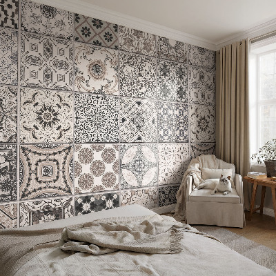 Self-adhesive wall mural featuring tile patterns