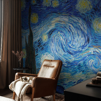 Peel and stick wallpaper mural with a night sky design