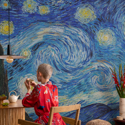Peel and stick wallpaper mural with a night sky design