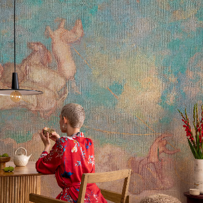 Self-adhesive wall mural with a heavenly pegasi design