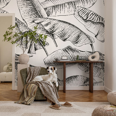 Stick-on wall mural with a banana leaf pattern