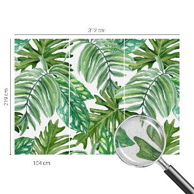 Peel and stick wall mural for living room with an exotic leaves design
