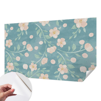 Children's wall mural with a floral design