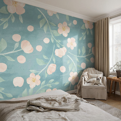 Children's wall mural with a floral design