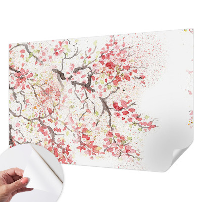 Peel and stick wallpaper mural with flowering branches design