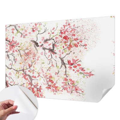 Peel and stick wallpaper mural with flowering branches design