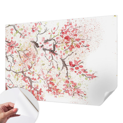 Peel and stick wallpaper mural with flowering branches design