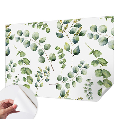 Removable wall mural wallpaper with a green leaves design