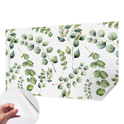 Removable wall mural wallpaper with a green leaves design