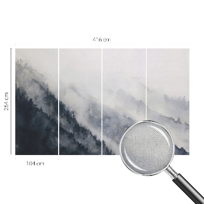 Removable wall mural with a misty mountain design