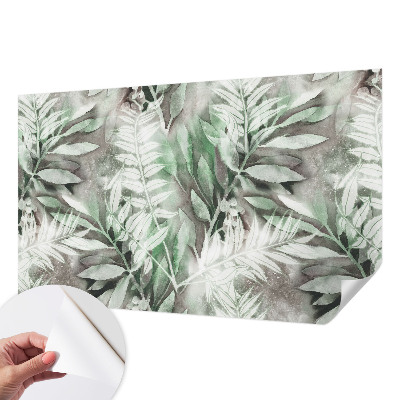 Children's wall mural with a watercolor leaves design