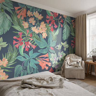 3D photo wallpaper mural with tropical flowers