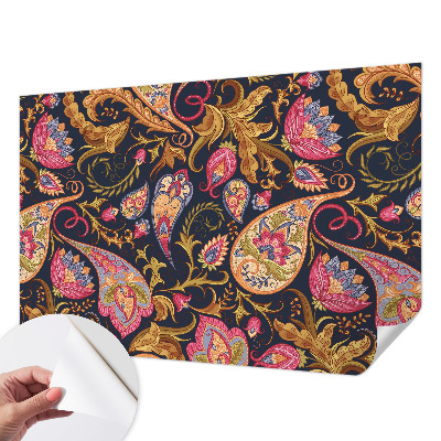 Stick-on wall mural with a colorful paisley pattern