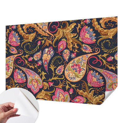 Stick-on wall mural with a colorful paisley pattern