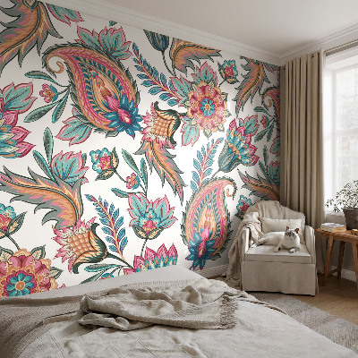 Nursery wall mural with an oriental pattern