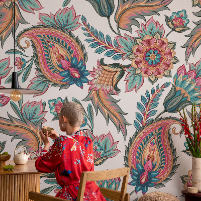 Nursery wall mural with an oriental pattern