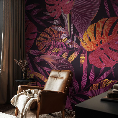 Children's wall mural with an exotic leaves design