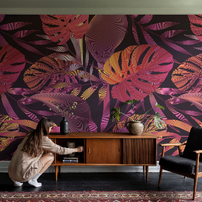Children's wall mural with an exotic leaves design