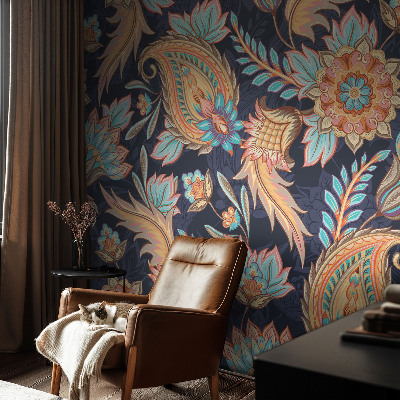 Peel-and-stick wall mural for living room with a floral pattern