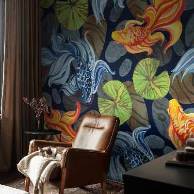 Peel and stick wall mural for bedroom with fish pattern